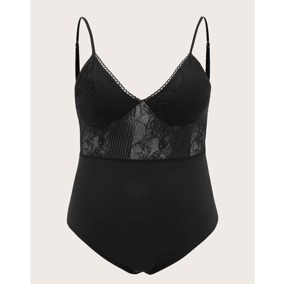 Lace Detail V-Neck Black Bodysuit - Picture 6 of 12